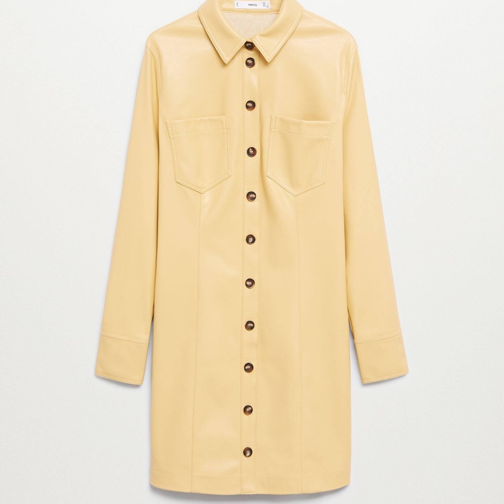 Mango Yellow Faux Leather Shirt Dress sz 2 - Picture 9 of 12